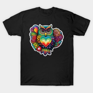 Groovy Psychedelic Owl in Black T-Shirt